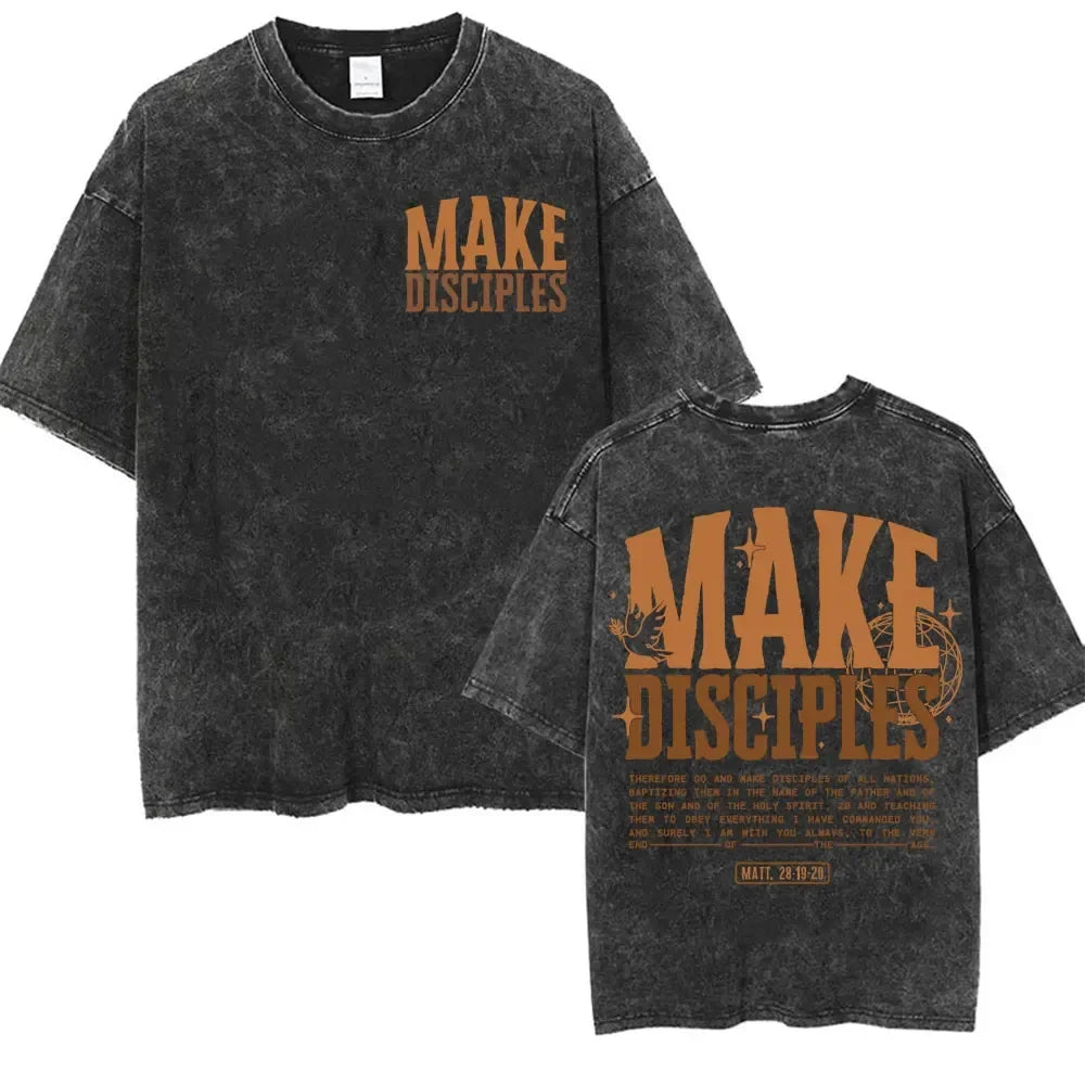 Christian Bible Verse T-shirt Go and Make Disciples Trendy Church Vintage Washed T-shirts Men Women's Aesthetic Cartoon T Shirts