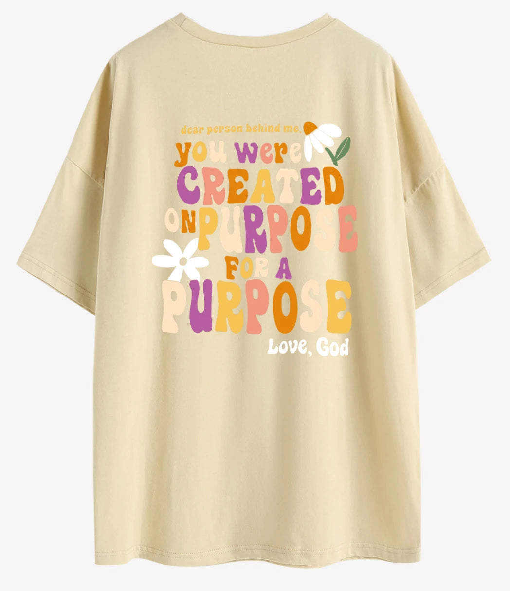 Dear Person Behind Me You Were Created Back Print Oversized T-Shirt Christian Loose Tee Women Trendy Casual Cotton Aesthetic Top
