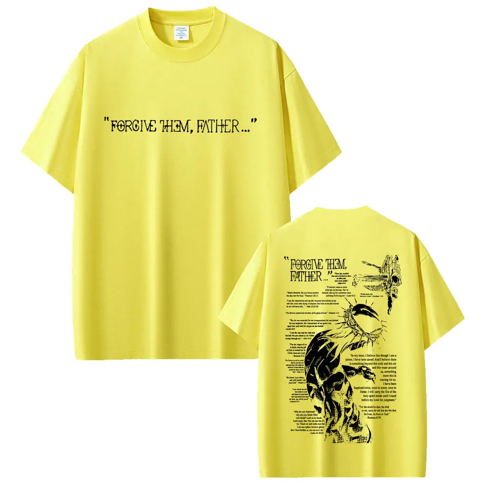 Christian Religious Jesus Forgive Them Father Graphic T-shirt Men Women Gothic Rock Oversized Short Sleeve T Shirts Streetwear