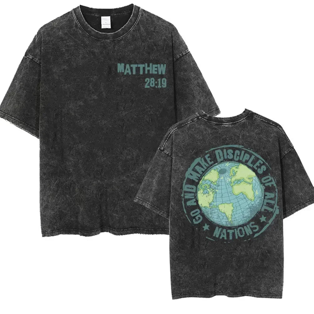 Christian Bible Verse T-shirt Go and Make Disciples Trendy Church Vintage Washed T-shirts Men Women's Aesthetic Cartoon T Shirts