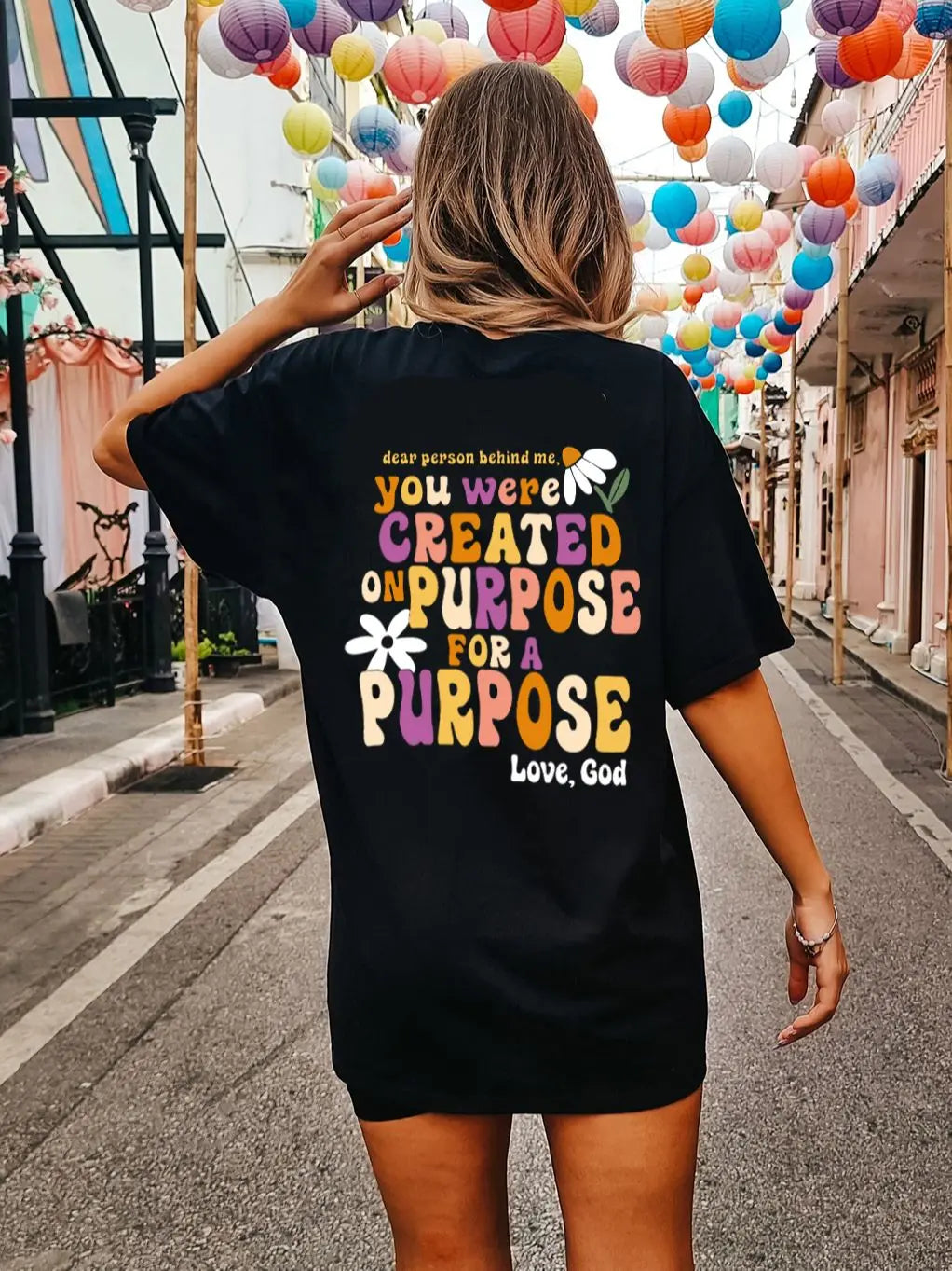 Dear Person Behind Me You Were Created Back Print Oversized T-Shirt Christian Loose Tee Women Trendy Casual Cotton Aesthetic Top
