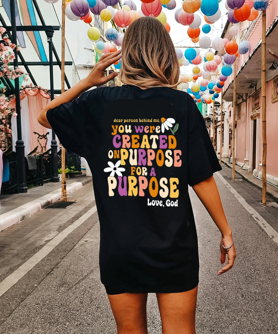 Dear Person Behind Me You Were Created Back Print Oversized T-Shirt Christian Loose Tee Women Trendy Casual Cotton Aesthetic Top