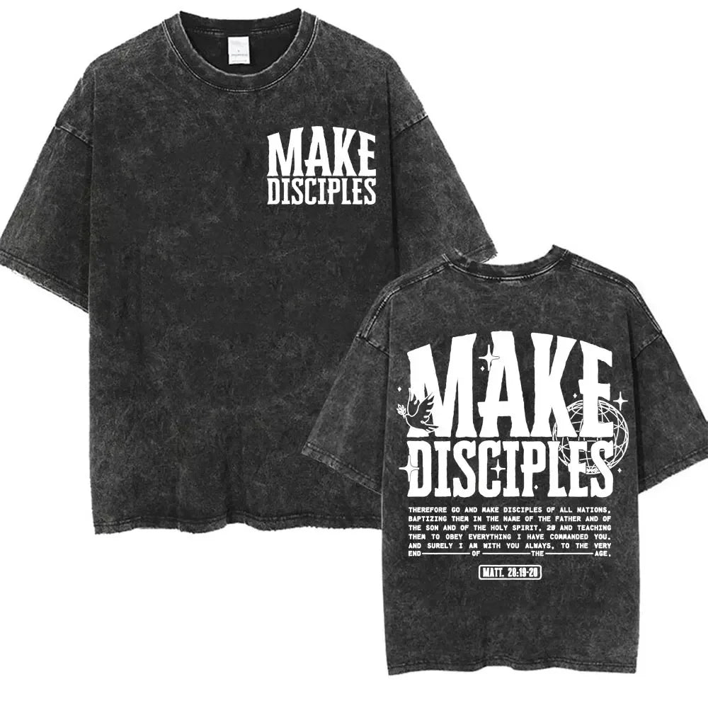 Christian Bible Verse T-shirt Go and Make Disciples Trendy Church Vintage Washed T-shirts Men Women's Aesthetic Cartoon T Shirts